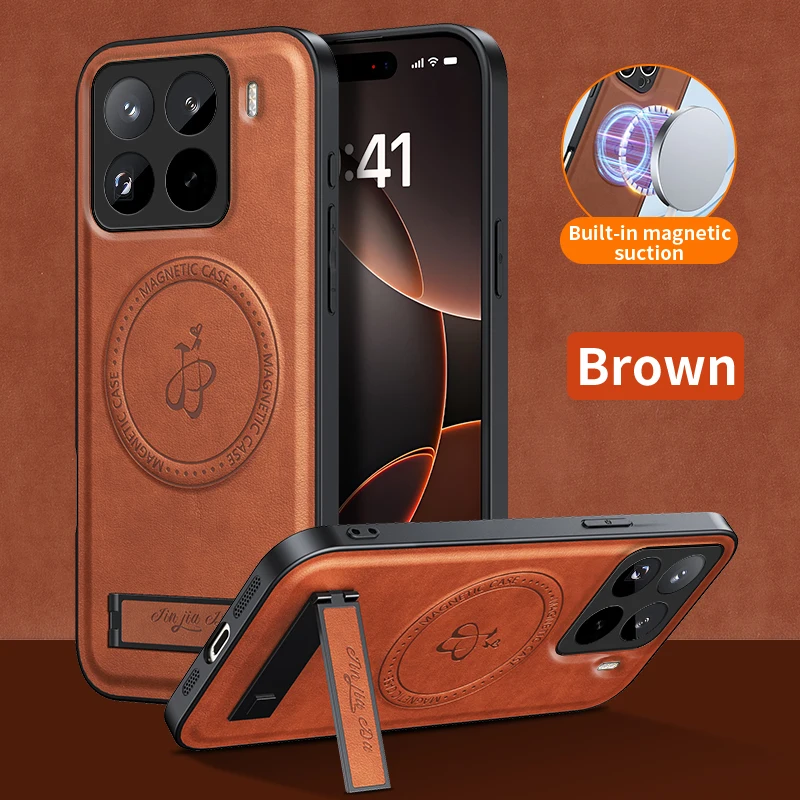 Enhanced Leather Stand Case - Magnetic, Wireless Charging, Shockproof, Camera Shell