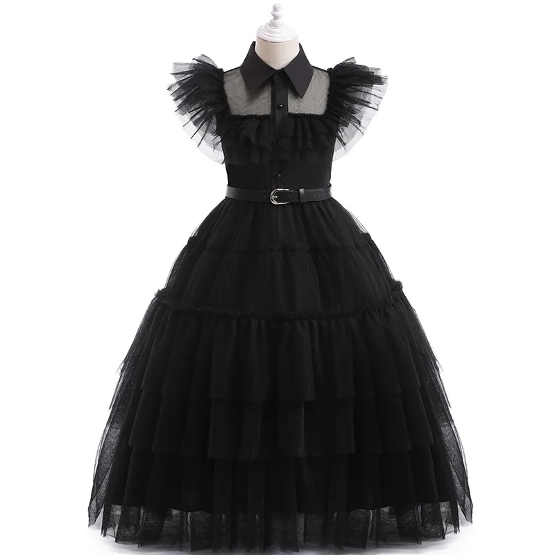 

Wednesday Addams Girl Halloween Costume Black Lace Kids Carnival Easter Party Cosplay Dress For Children 3 To 12 Years 할로윈 코스튬