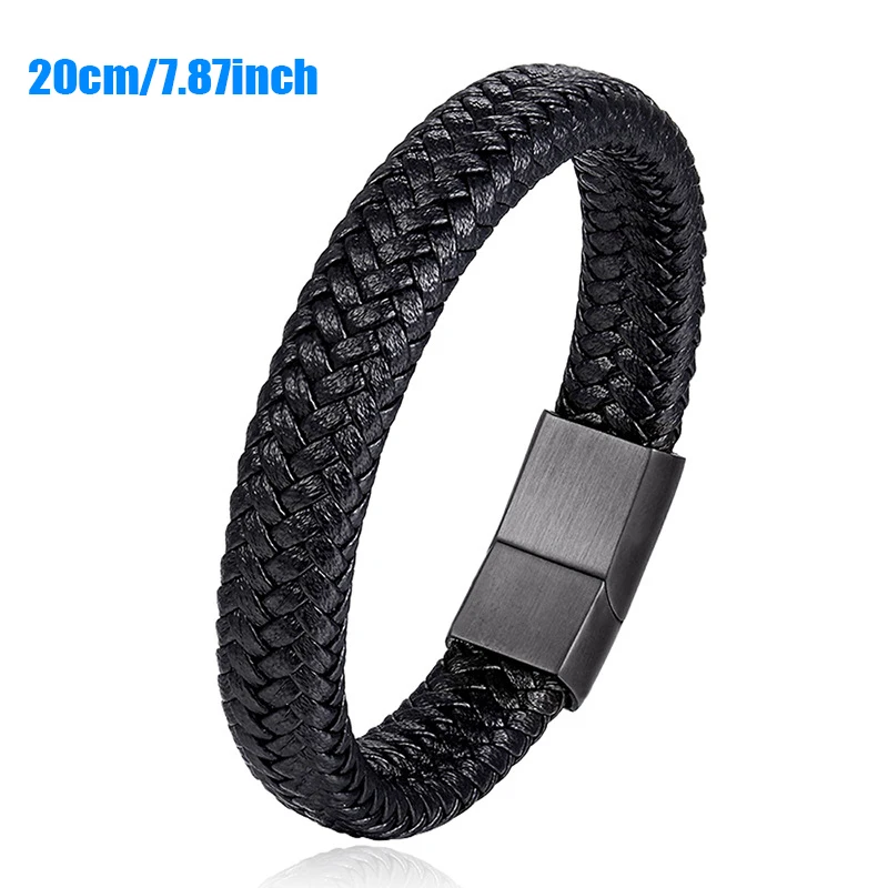 Men's Handsome Classic Black Leather Bracelet - Stylish Hand Jewelry Gift
