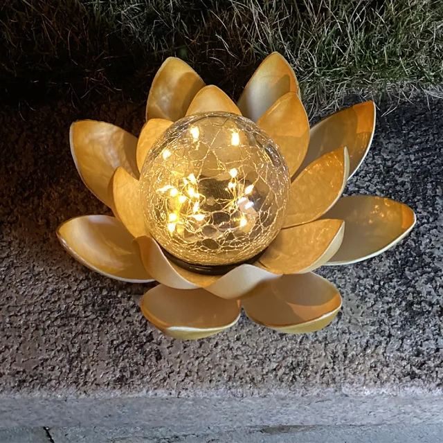 Led Solar Lotus Flower Könnyű Vízálló Kerti Gyep Táj Lámpa Borostyángolyó Kültéri Lawn Light Dekorativn - Image 2