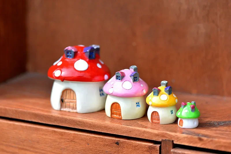 4PCS Resin Mini Mushroom House Miniature Garden Accessories Colorful Micro Landscape Fairy Garden Decorations Craft miniature ornament mini mushroom ornament