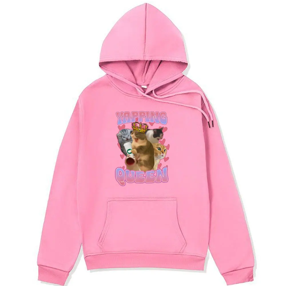 Yapping Queen Funny Cat Meme Graphic Hoodie Men's Women's Fashion Oversized Harajuku Sweatshirts Pullover Fleece Hoodies Unisex