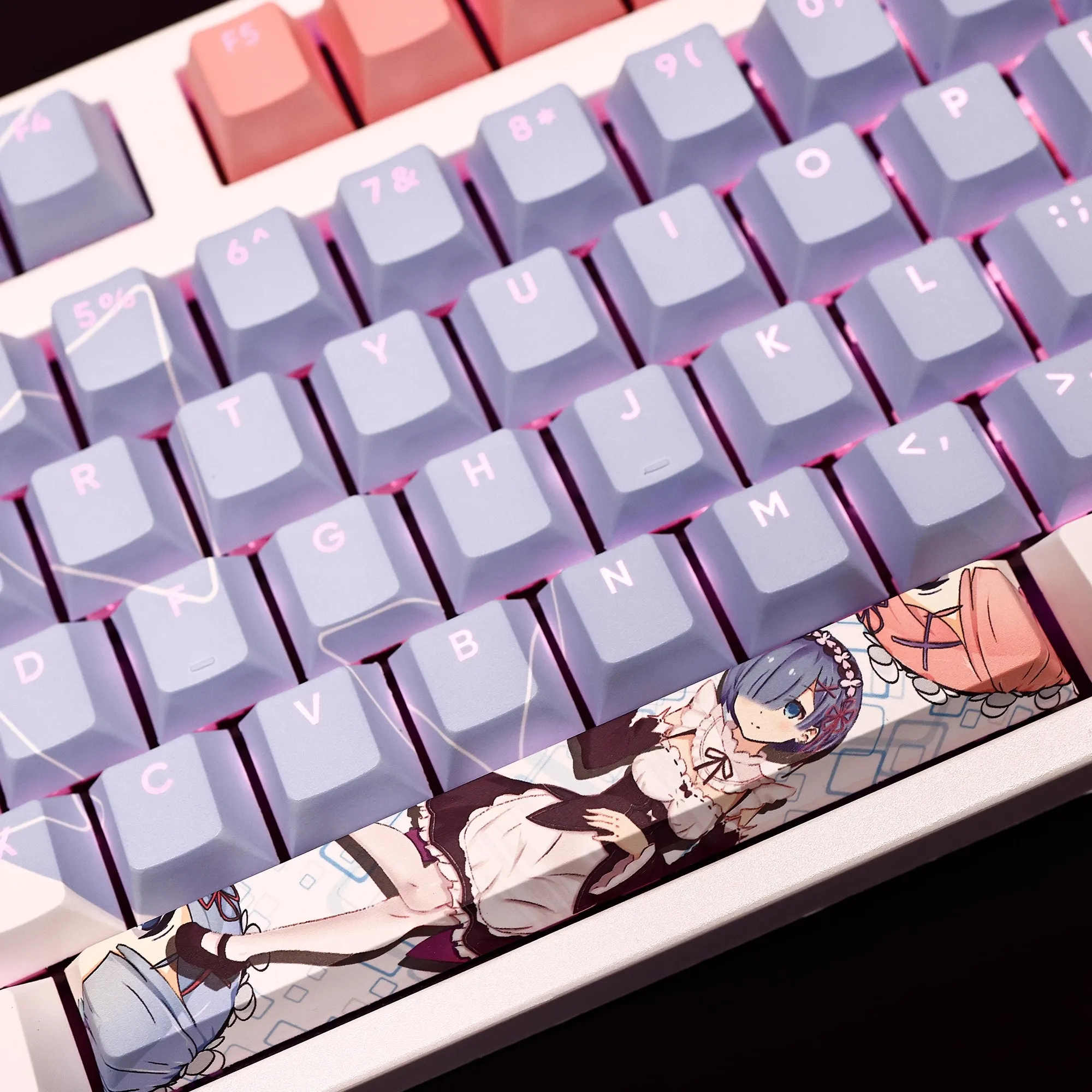 Anime Keycaps Grupo 108 Chaves Conjunto Re: Vida em um Mundo Diferente de Zero Rem Pbt Tintura Subbed Backlit Keycaps Ansi 61 87 104 - Imagem 2