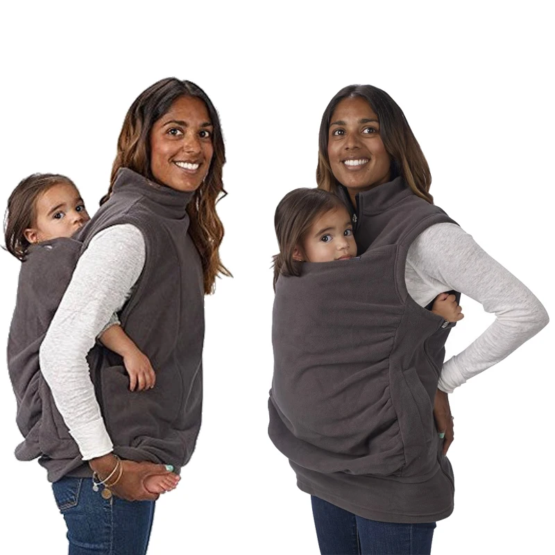 3-in-1 Kangaroo Mother's Coats Multifunctional Sleeveless Childcare Bag Vest Solid Soft Cozy Classic Outdoor Baby Shoulder Strap