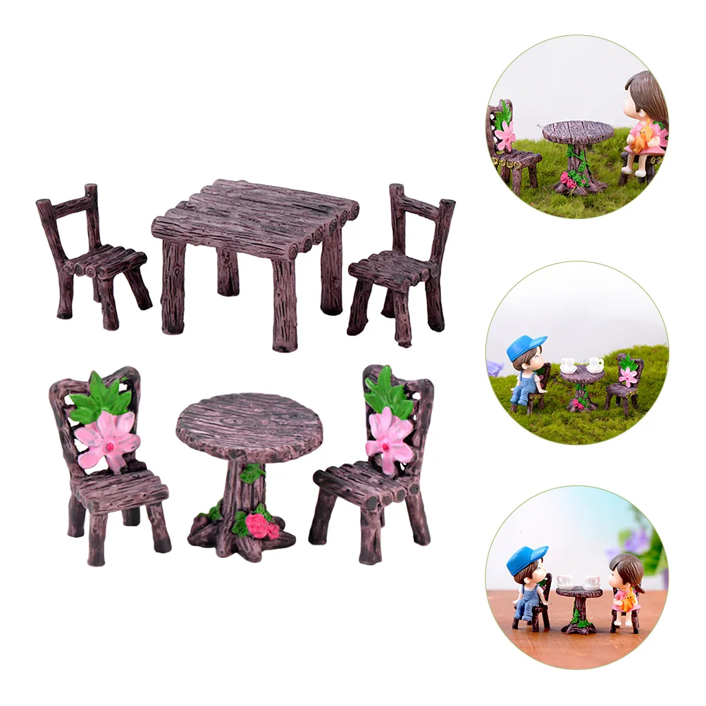 

2 Sets Micro Landscape Ornament Miniature House Accessories Model Furniture Table Stool Tiny Toy Garden Chairs