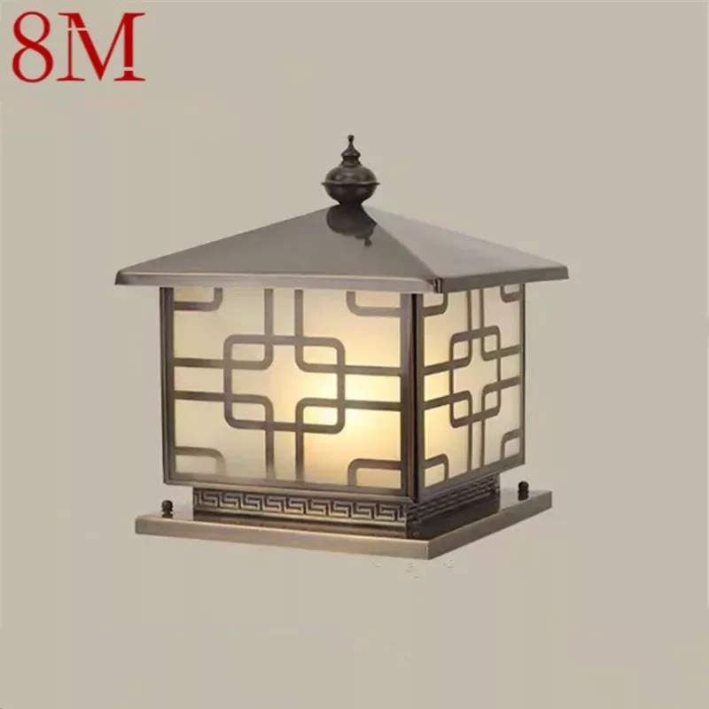 

8M Outdoor Electricity Post Lamp Vintage Creative Chinese Brass Pillar Light LED Waterproof IP65 for Home Villa Courtyard