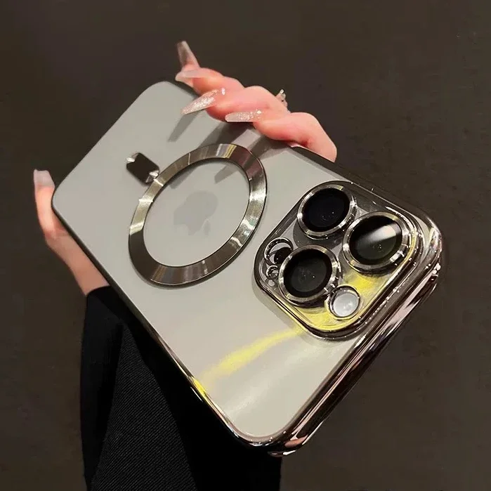 For Magsafe Transparent Case for iPhone 11 12 13 14 15 16 Pro Max Plus 12 13 Mini With Glass Lens Film Shockproof Soft Cover_voghion.com