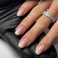 Faux ongles français en acrylique à couverture complète pour filles, faux ongles carrés courts, rose nude, nickel é simple, presse, N64.Art, N64.24 pièces 5