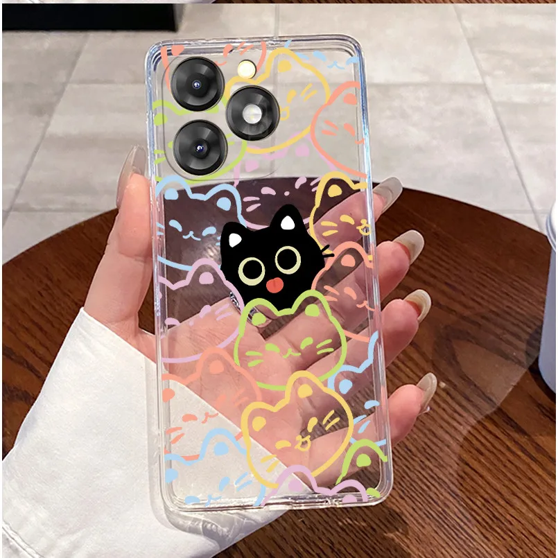 Luxury Clear TPU Case - Cute Rabbit & Funny Cat Design, Soft Silicone Protective Cover