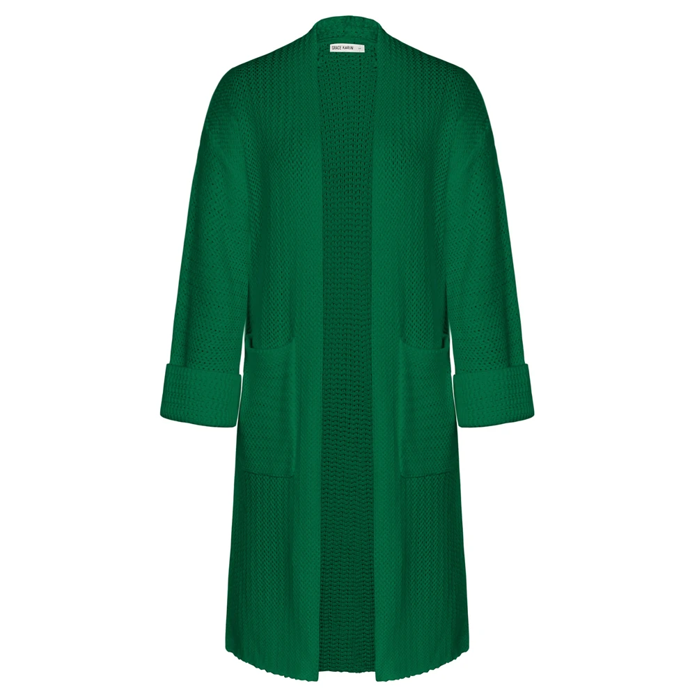 GK 여성용 가디건 스웨터, 캐주얼 질감 용수철, 긴팔 니트웨어, 어깨 무릎 길이 스웨터, 가을 패션