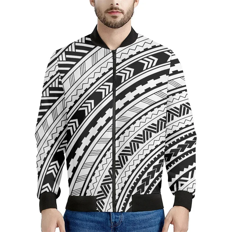 thumbnail image 1 of Chaqueta con cremallera maorí en blanco y negro para hombres y niños, sudadera de gran tamaño con estampado 3D, chaquetas bomber de manga larga para primavera y otoño, 1 of 5
