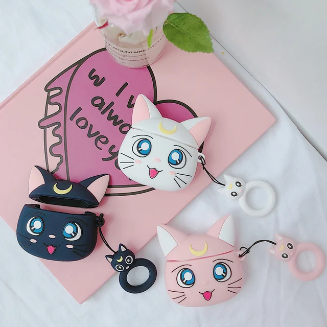 Wholesale Hot Sale 3D Cartoon Sailor Moon Luna Cat Earphone Case with  Finger Ring for Airpods Pro Cute Anime Style Cover for Airpods 1/2 From  m.