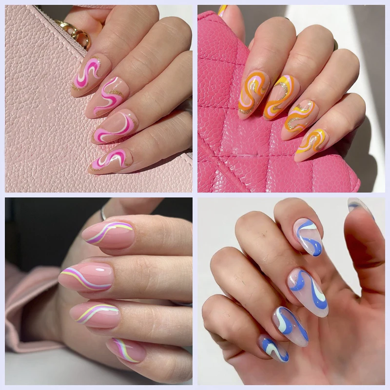 Nail Water Decals 12patterns Colors Wave Line Flower Swirl Ribbon Silder For Nails Art Transfer Sticker Nailswag Slider Decals