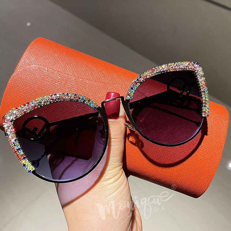 2022 Cat Eye Sunglasses Women Fashion Brand Designer Sunglasses Female Bling Stones Decoration Handmade eyewear Oculos De Sol ray ban sunglasses women Sunglasses