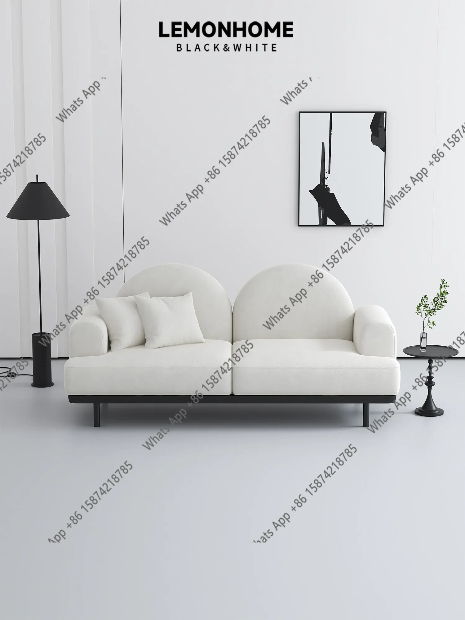 Canapé droit simple noir et blanc pour salon, chambre à coucher, espace détente, magasin de vêtements, salon de beauté, zone de repos, réception