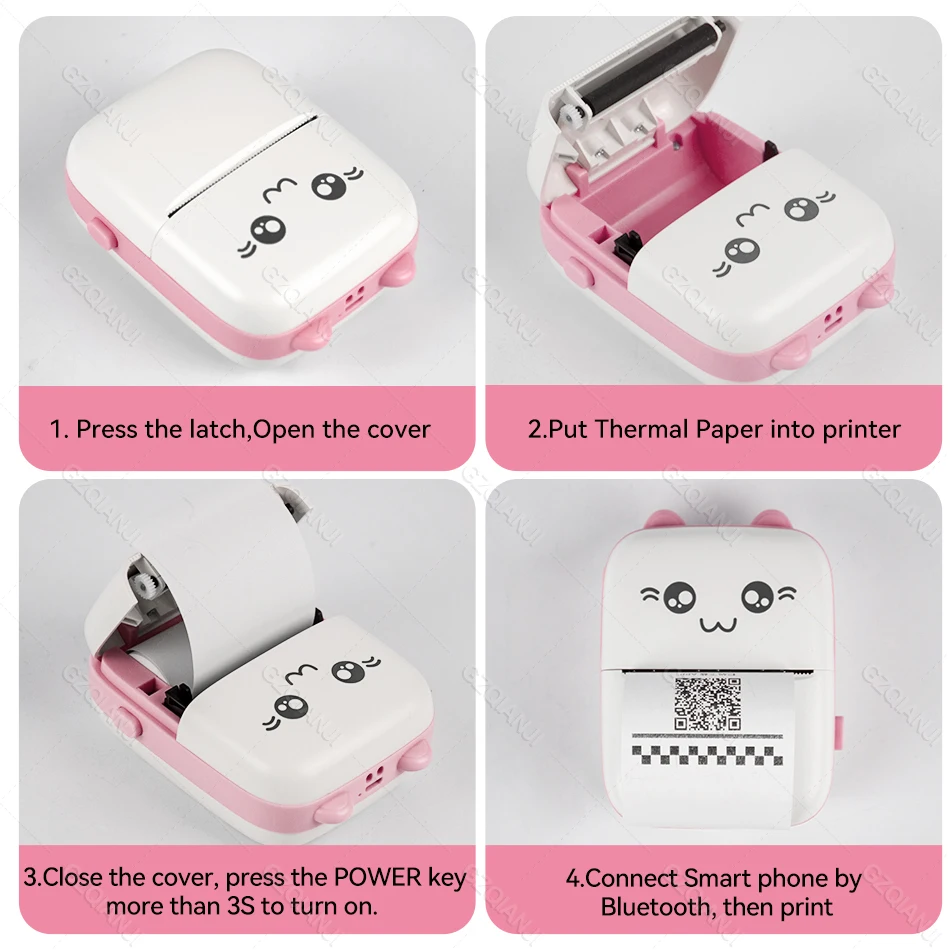 58mm Mini Label Printer Smart Pocket Photo Printer For Phone Bluetooth  Adhesive Stickers Print Thermal Color Paper Rolls