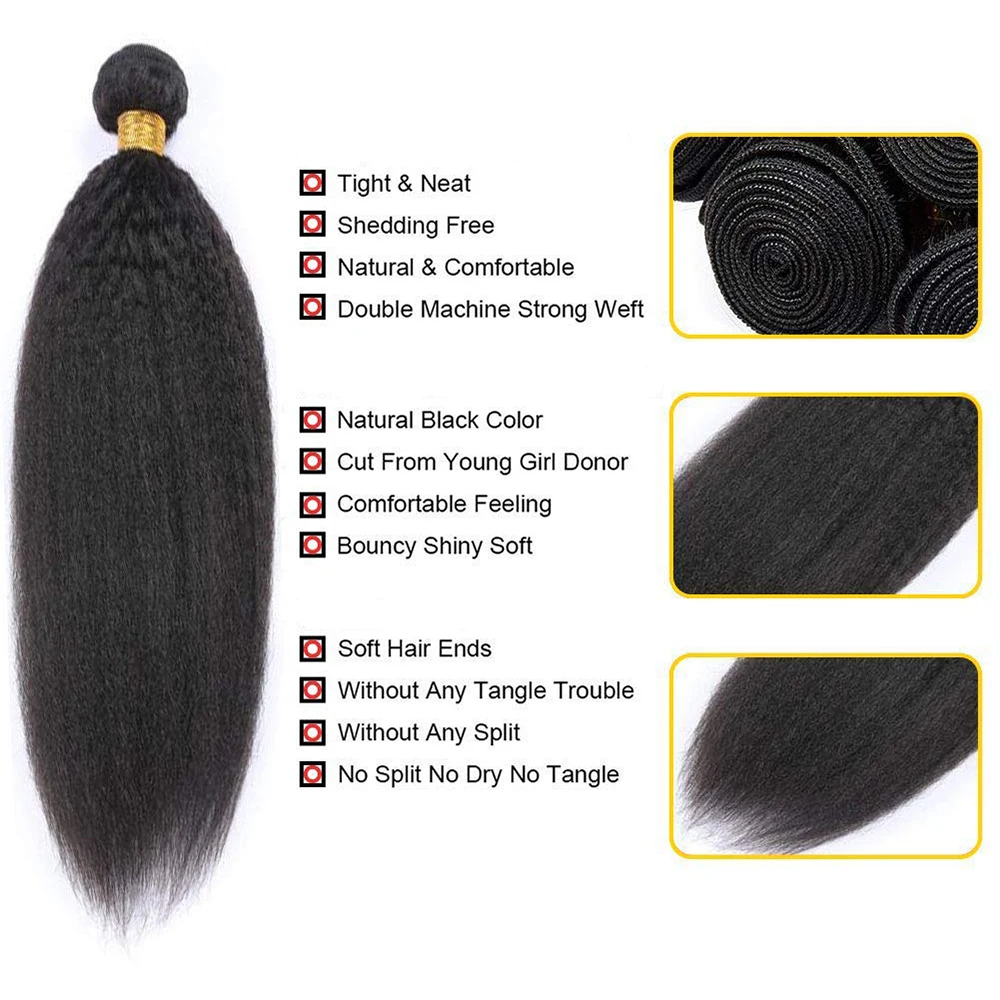 Kinky Straight Human Hair Bundles 30 Inch Sew in
