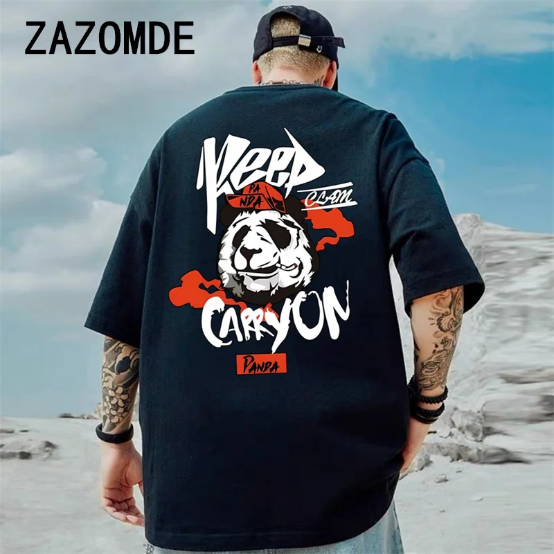 

ZAZOMDE Vintage Anime Panda Print 260GSM T Shirt Funny Men Summer Casual Short Sleeve Tshirts Male Plus Size Cotton Tops Tees