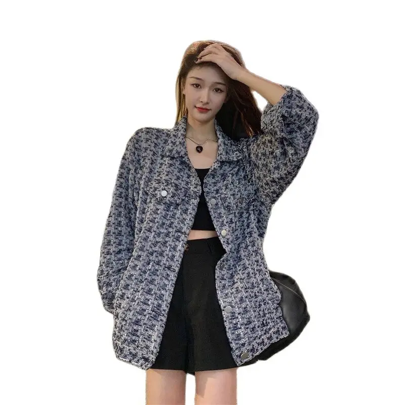 

Women's Jacket Spring 2022 New Retro Fashion Ladies Coat Korean Style Loose Long Sleeve Plaid Shirt Jacket Tops Female Outerwear