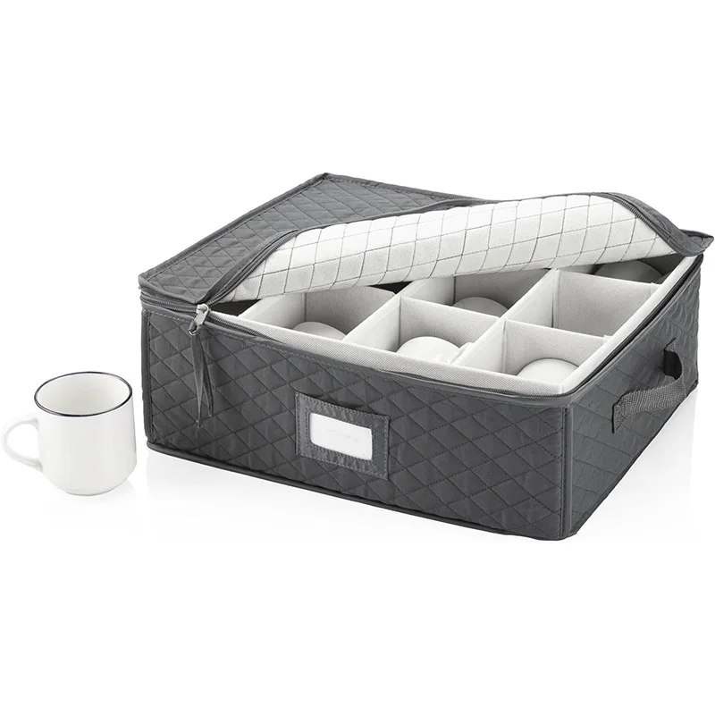 Kitchen Coffee Cup Storage Box Grey Foldable Fabric Teacup Mug Dust Proof Storage Basket with Lid Multifunctional Organizer 5
