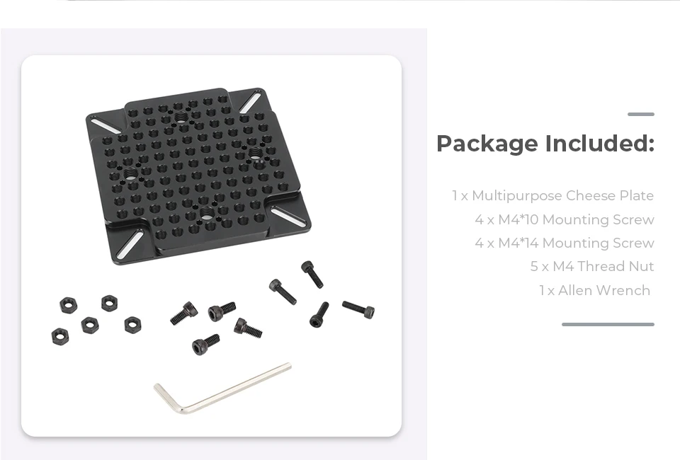Camera Multipurpose Cheese Plate with 75 to 100mm VESA Mount With 1/4"-20 Access