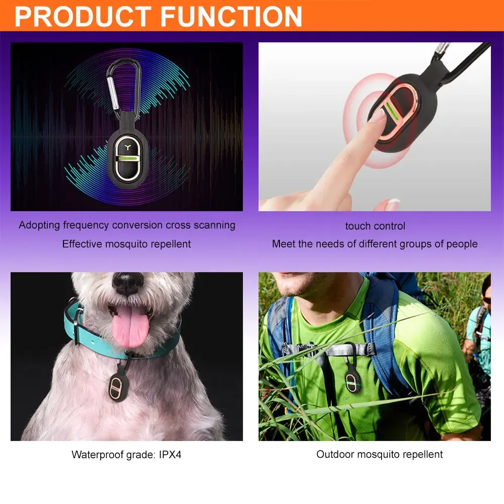 1-5pcs Ultrasonic Mini Mosquito Repellent with Carabiner Lightweight Anti-mosquito Bite Pendant for Kids Adults Outdoor Camping