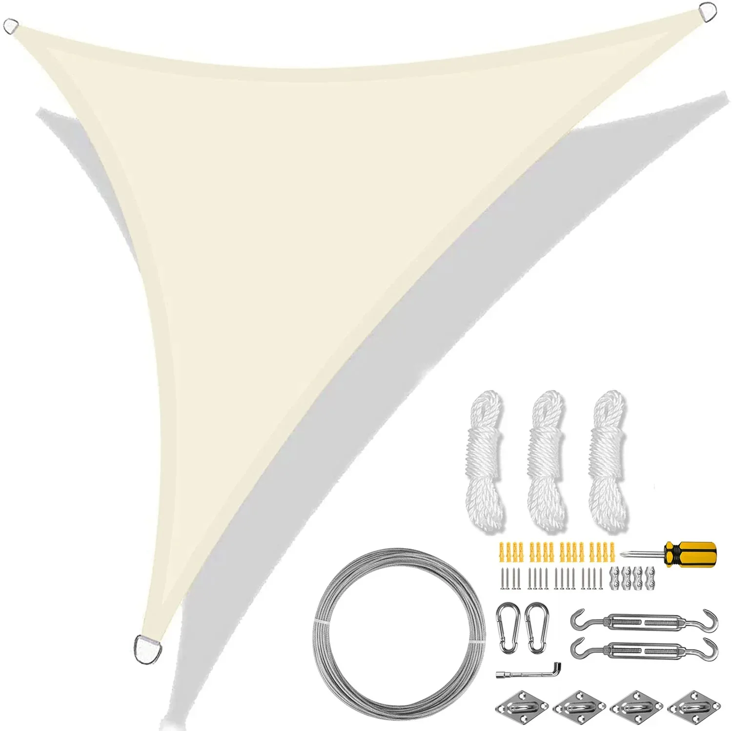 thumbnail image 1 of Toldo de vela de sombra triangular de 5/3,6/3/2 m, impermeable, con protección contra rayos UV del 98 %, con cuerda gratis para jardín, patio, pérgola, cenador, 1 of 5