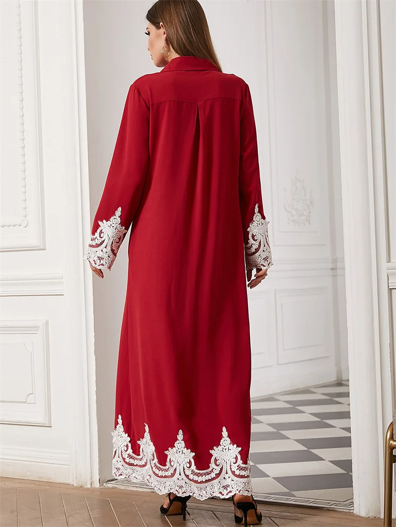 Eid Dubai Abaya Kimono Women Muslim Cardigan Islam Arabic Blouse Lace Turkish Long Dress Kaftan Robe Femme Musulmane (no Belt)