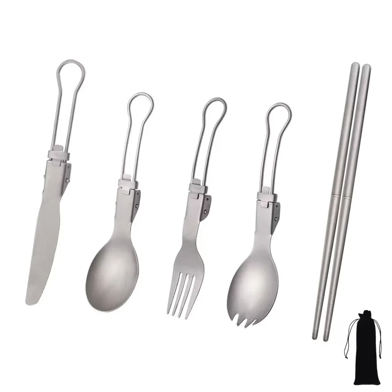 Titanium Foldable Utensil Set – Lightweight Portable Fork, Spoon, Knife & Chopsticks for Camping & HikingTitanium Folda 1