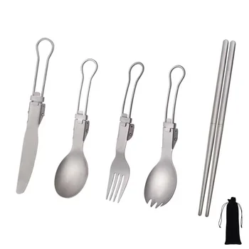 Titanium Foldable Utensil Set – Lightweight Portable Fork, Spoon, Knife & Chopsticks for Camping & HikingTitanium Folda 1