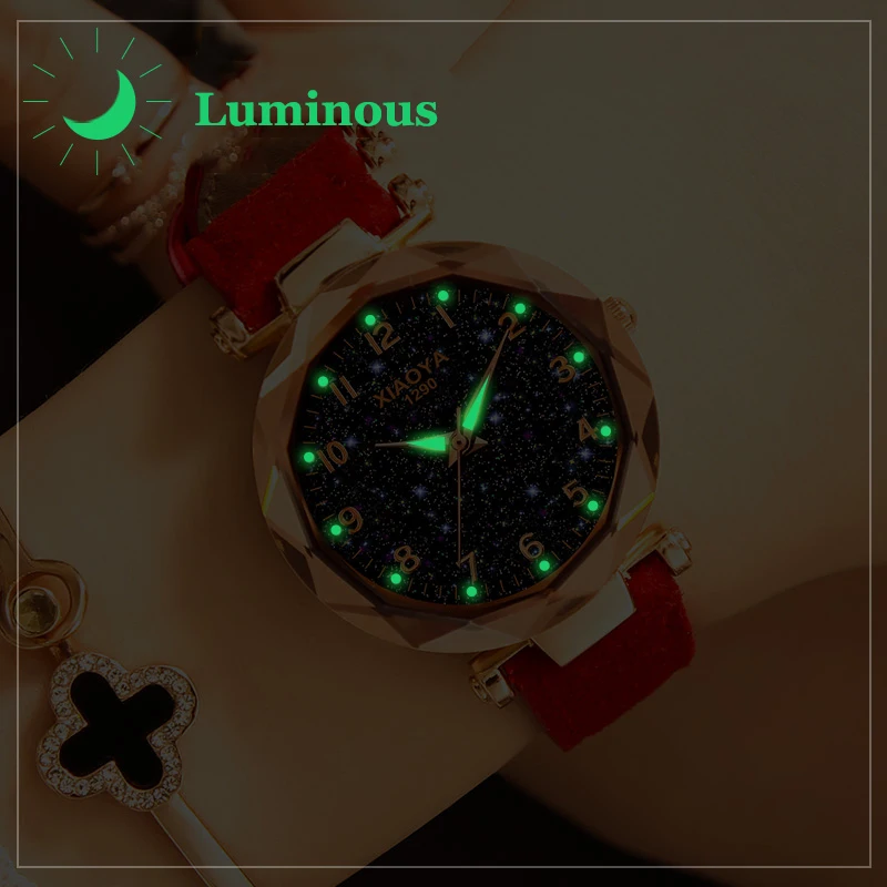 Xiaoya Women's Watches Personality Romantic Starry Sky Watches Women Rhinestone Face Leather Band Quartz Wistwatch Reloj Mujer - 3