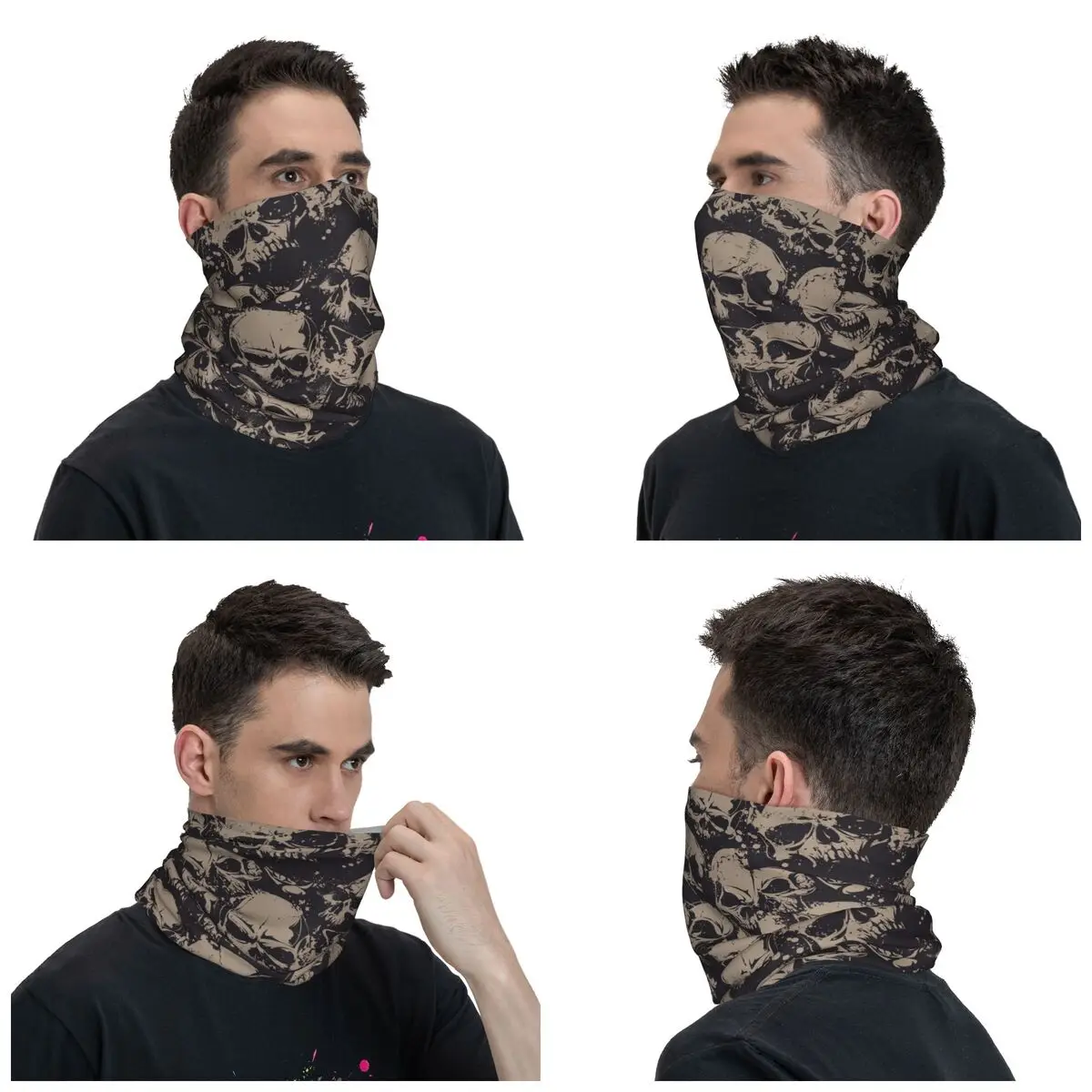 Grunge Pattern With Skulls Rock Bandana Neck Gaiter Printed