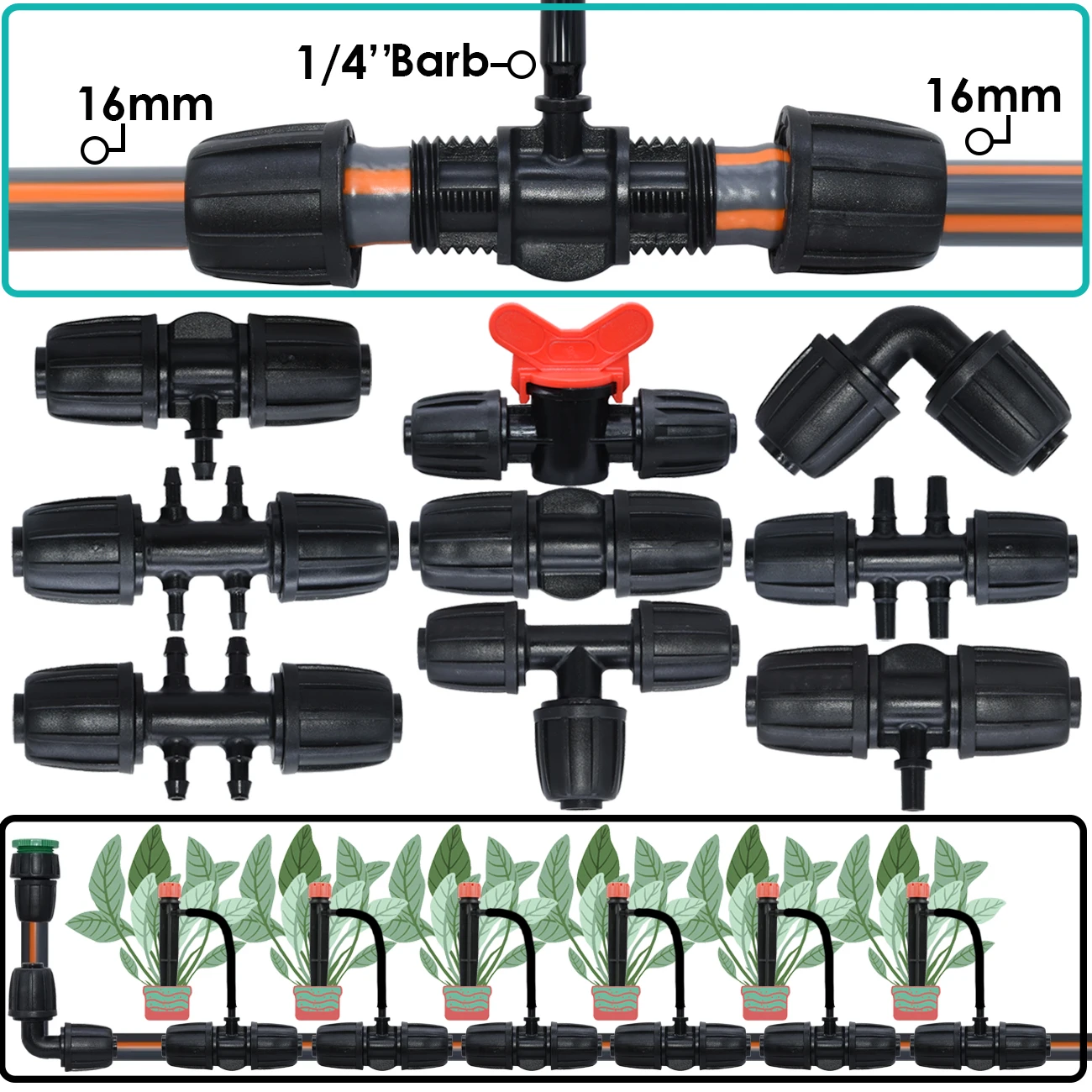 

KESLA 5PCS 16mm 1/2'' PE Pipe Connector Splitter Tee Coupling Threaded Lock to 4/7mm 3/5mm Hose Garden Watering Drip Irrigation