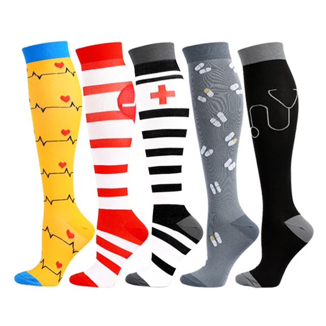 Men and Women Long Tube Compression Stockings Pressure Nursing Socks For Diabetes Varicose Veins Outdoor Sports Running Socks 5 pairs-NS006