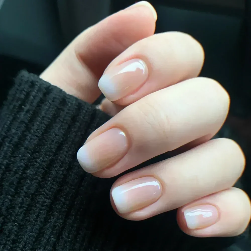 Fake Nails 24Pcs Gradient Short Square Ballet Simple Press on Wearable Nude Nails Art Full Cover Manicure Tips