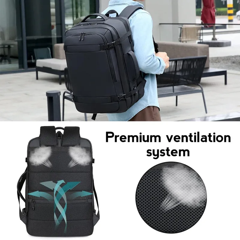40LExpandable USB Travel Backpack, Flight Approved Carry on Bags for Airplanes,Water Resistant Durable 17-inch backpack men