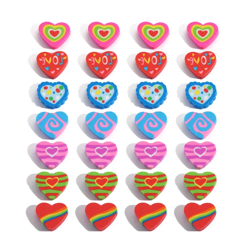 10Pcs/Lot Cute Colorful Heart-Shaped Erasers Creative Student Gifts Kawaii Cartoon Love Pencil Rubber Kids School Stationery 6