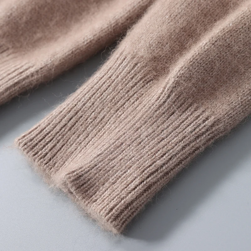 Autumn and winter new 100% pure mink cashmere sweater men's knitted plus-size high-end half-high-neck zipper pullover warm coat.