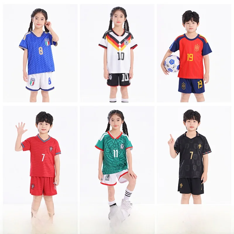 블루 스포츠 캐주얼 반팔 축구 키트 소년 소녀용 어린이 스포츠 유니폼 초중등 학교 축구 유니폼