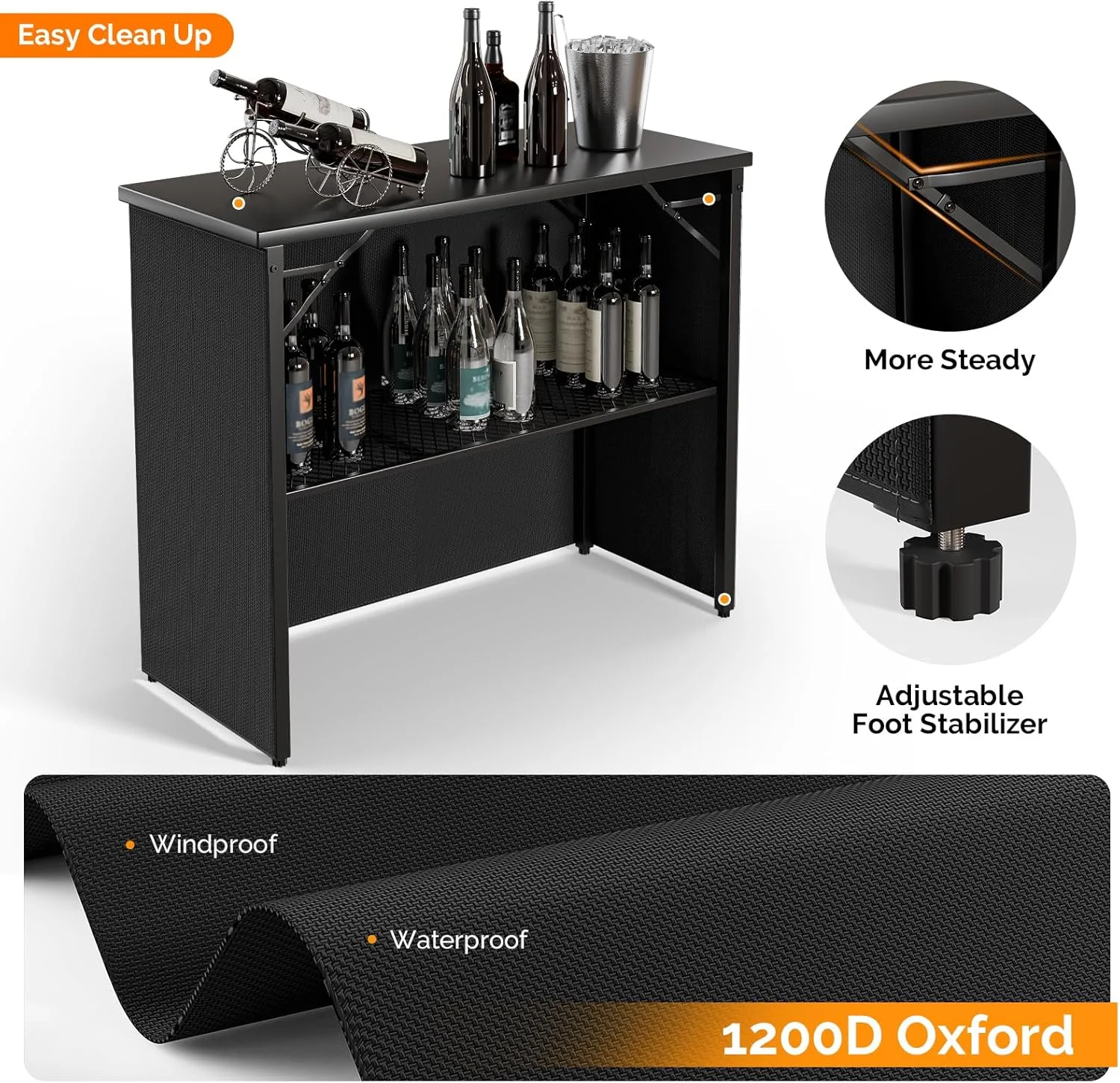 45" Commercial Grade Portable Bar Table for Events, Mobile Bartending Station, Outdoor Indoor Pop Up Bar Table with Skirt PP