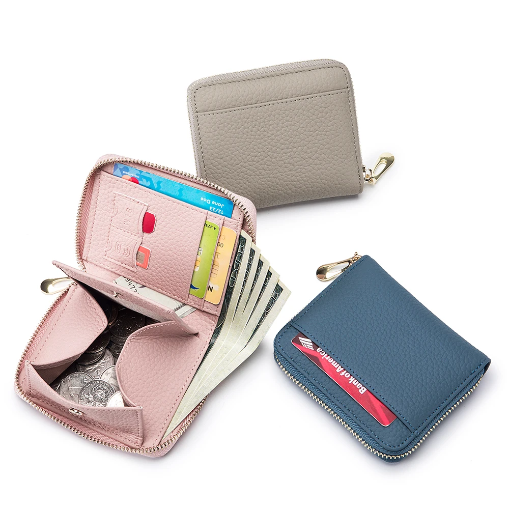 RFID Wallets for Women Genuine Leather Zipper Purses Women's Large Capacity Multi-card Wallets Clutch Bag Travel Short Wallet