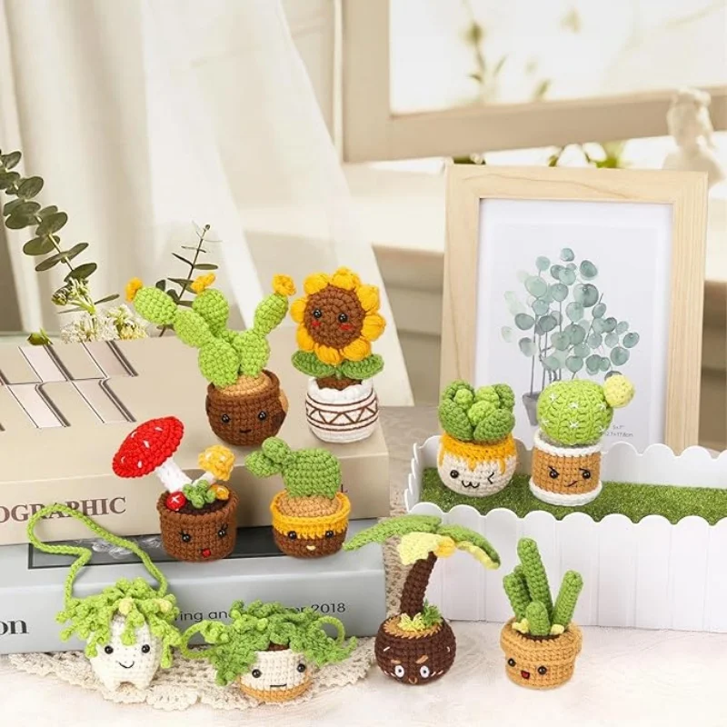 Crochet Kit MIUSIE 11 PCS Potted Plants Crochet Starter Kit Crochet Kit for Adults with Step-by-Step Video Tutorials Craft DIY Knitting
