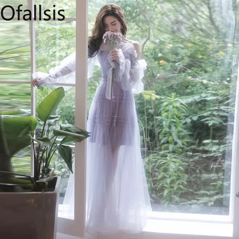 

Ofallsis Light Purple Flower Fairy Evening Dress 2023 Autumn New Style Celebrity Hosting Art Exam Birthday Graduation Dresses