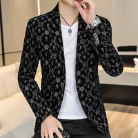 Blazer New Men's Fashion Corduroy Business Gentleman Slim Letter English Style Outdoor Performance Wedding Banquet Casual Blazer 2
