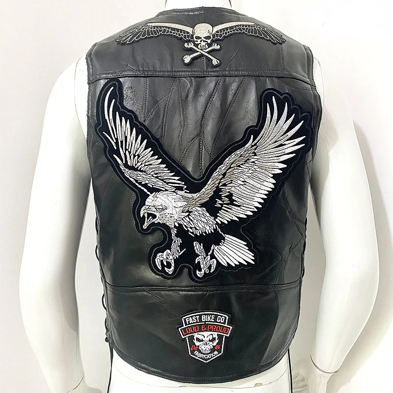Description Picture 4 of itemMoto Leather Vest Patch Men's Motorcycle Sleeveless Jacket Collarless Moto&Biker Waistcoat Locomotive Club Punk Veste