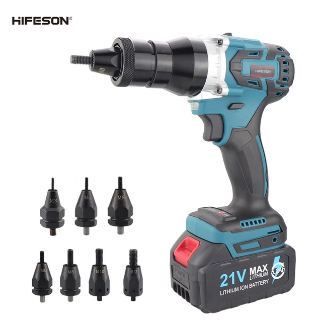 HIFESON – puissant pistolet Ramm électrique sans balais 26V, Rechargeable,  Rivet automatique, écrou, outil de Rivet, batterie au Lithium 5.2Ah M3-12  écrous pince a rivet riveteuse pince rivet riveteuse électrique rivet -  AliExpress