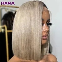 Perruque Bob Lace Front Wig Naturelle Lisse, Cheveux Courts, Blond Ombré, 13x4, avec Racines Brunes, Densité 180%, pour Femme Africaine 5