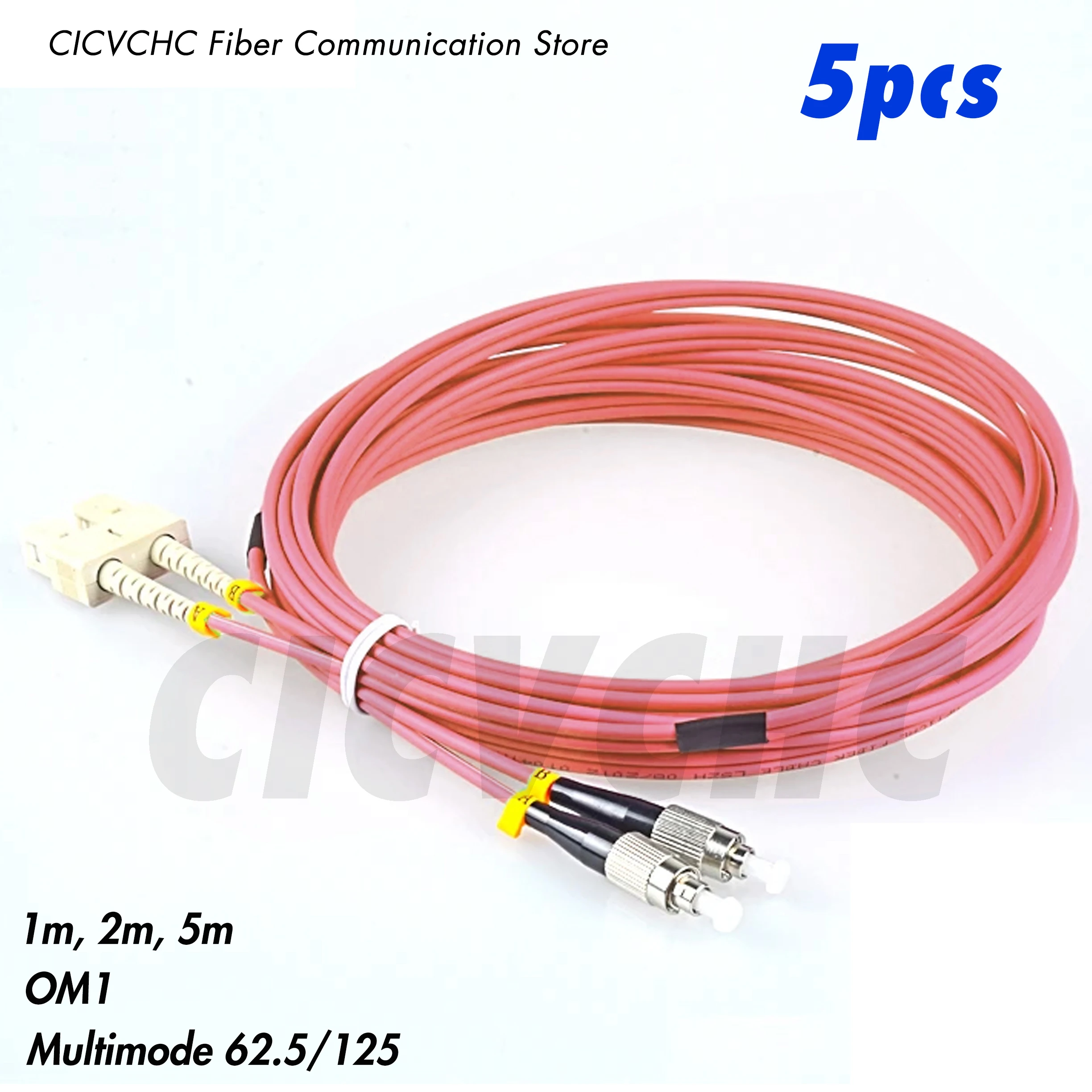 5pcs Duplex SC/UPC-FC/UPC Patchcord-Multimode(62.5/125) OM1-1m, 2m, 5m-3.0mm Zipcore Fiber Cable