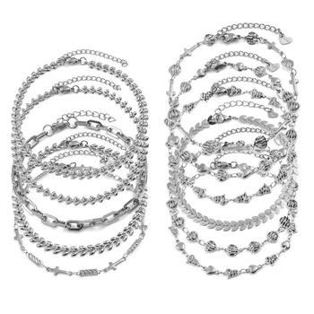 DoreenBeads 여성용 스테인레스 스틸 발찌, 클래식 실버 색상, 링크 체인 발찌, 비치 쥬얼리 선물, 22.5cm-23.5cm, 1 개