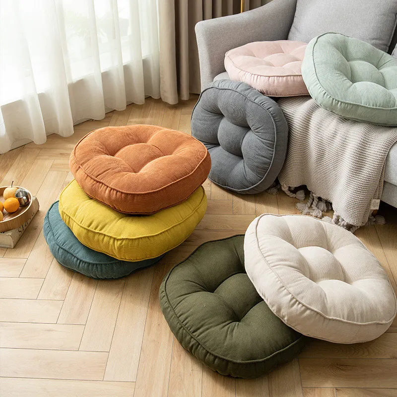 round Solid Color Floor Pillow, Tufted Meditation Pillow for